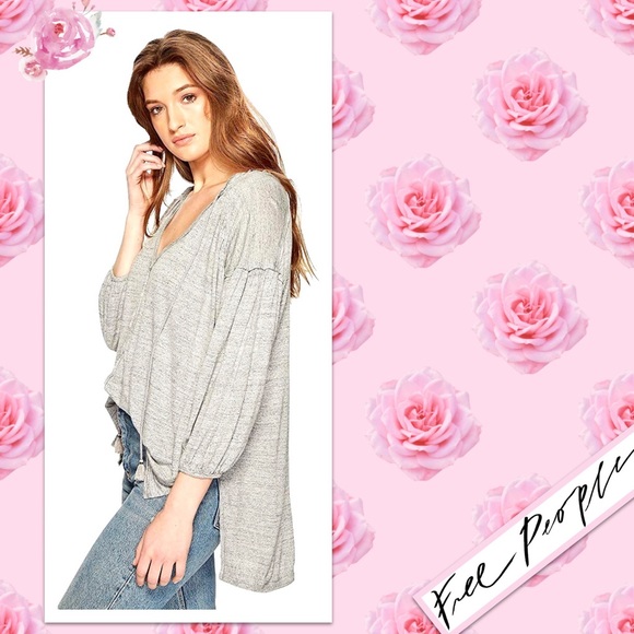 Free People We The Free Just A Henley in Grey Heather - Picture 9 of 11